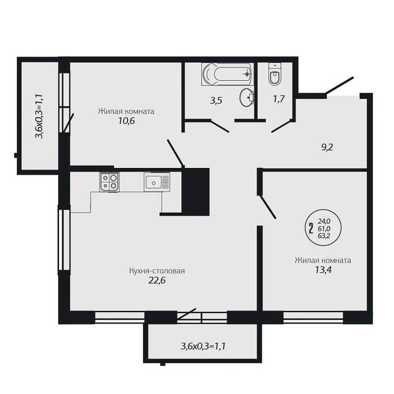 Планировка 2-к квартиры - Тип 2