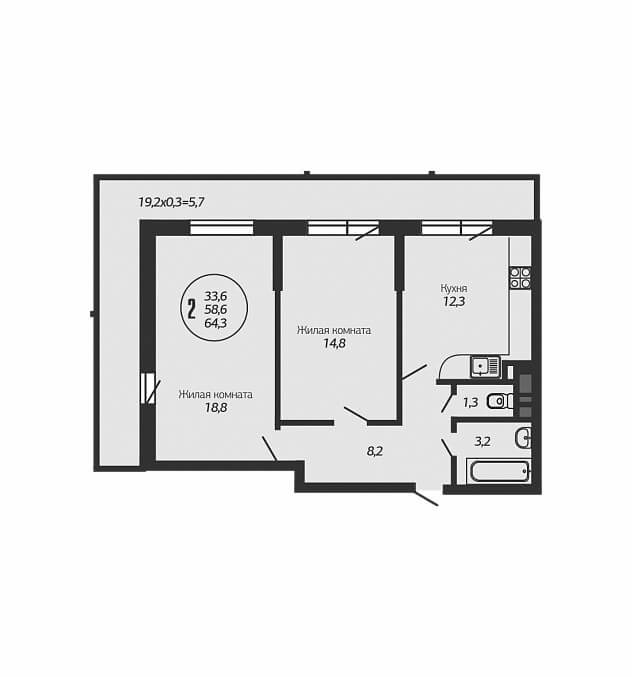 Планировка 2-к квартиры - Тип 4