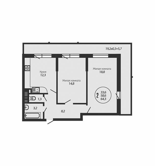 Планировка 2-к квартиры - Тип 5