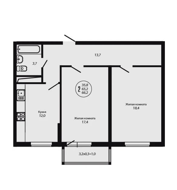 Планировка 2-к квартиры - Тип 2