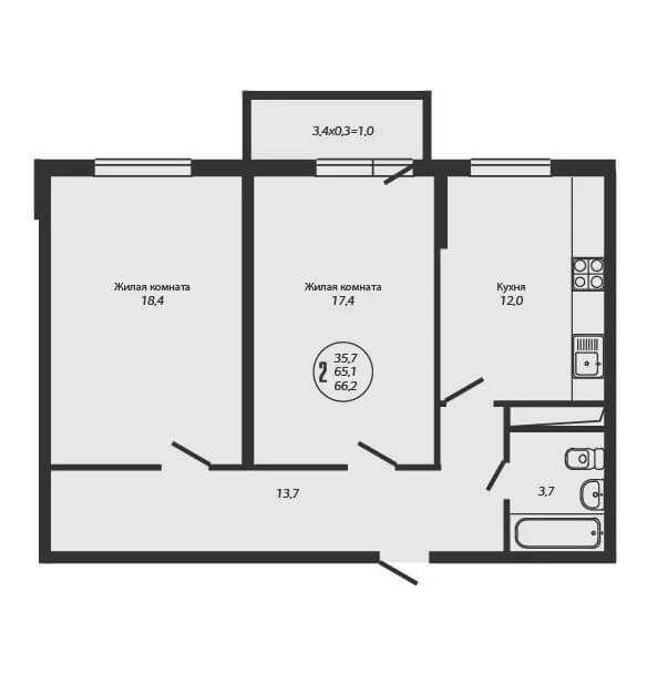 Планировка 2-к квартиры