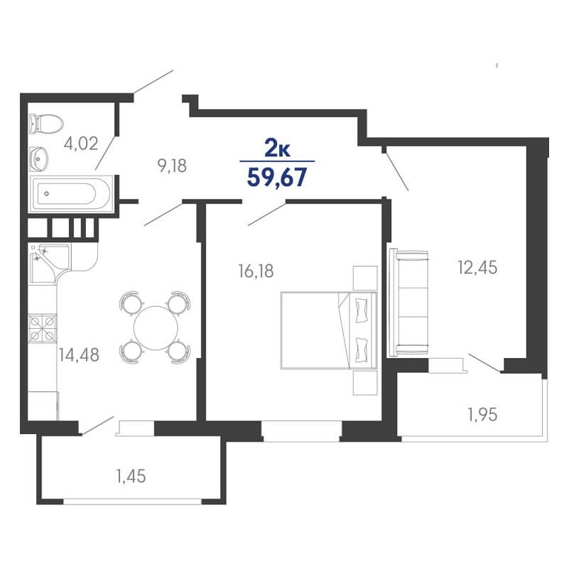 Продается 2 комнатная квартира 59 м2, этаж 4, Литер 10, ЖК Родные просторы
