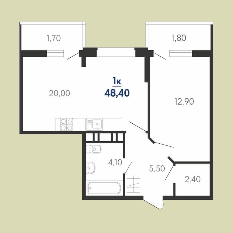 Продается квартира “евро однушка” № 387, этаж 13 – ЖК Абрикосово