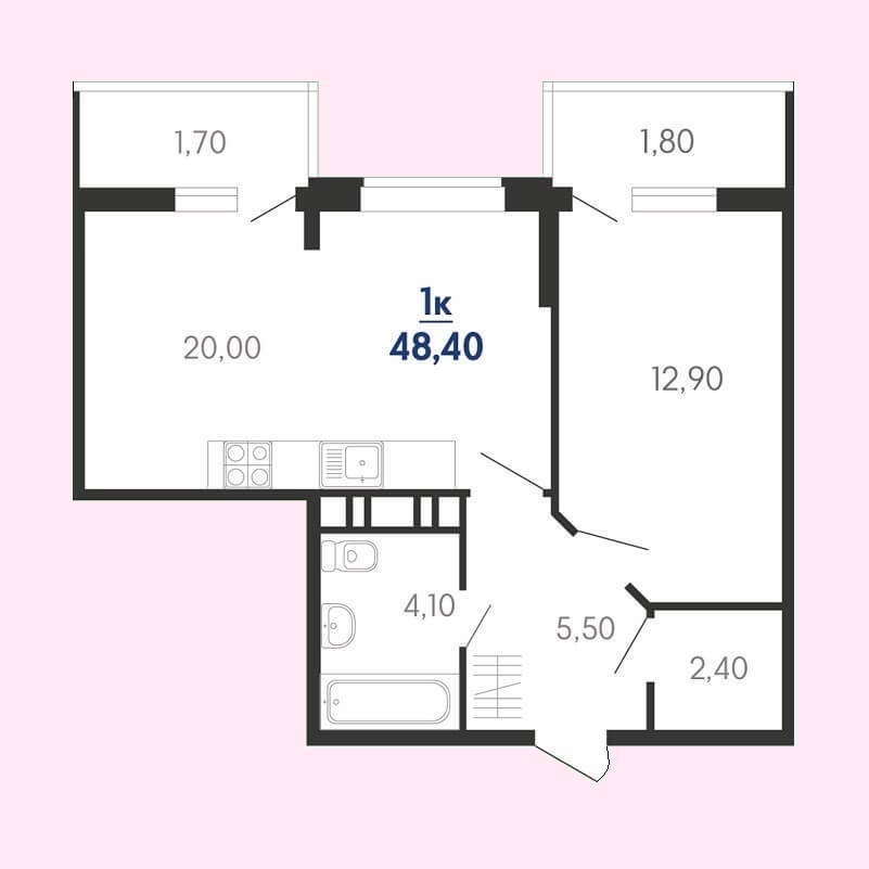 Продажа однокомнатной евро квартиры № 317, этаж 6 – ЖК Абрикосово