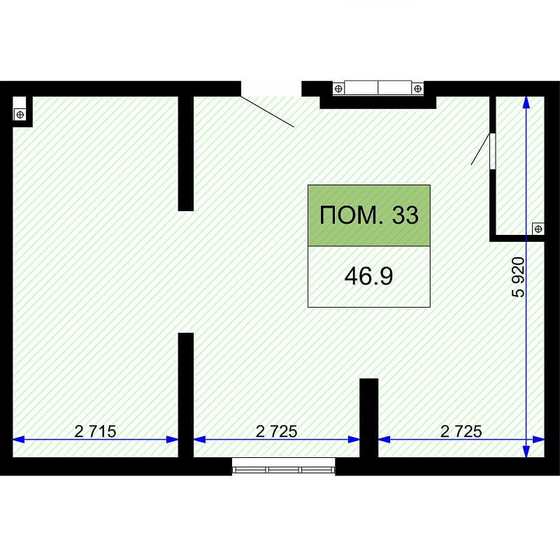 Планировка коммерческого помещения, S = 46,9 м²