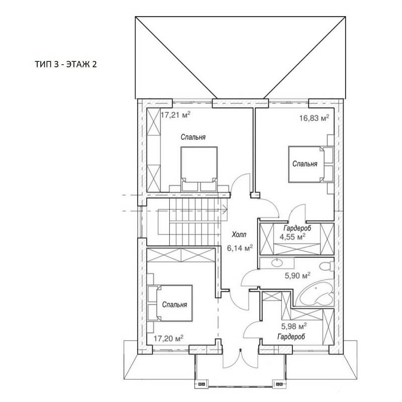 Планировка 2 этажа дома, S = 160 м2
