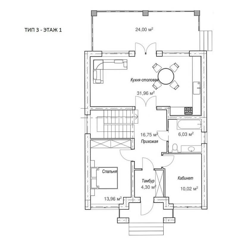 Планировка 1 этажа дома, S = 160 м2