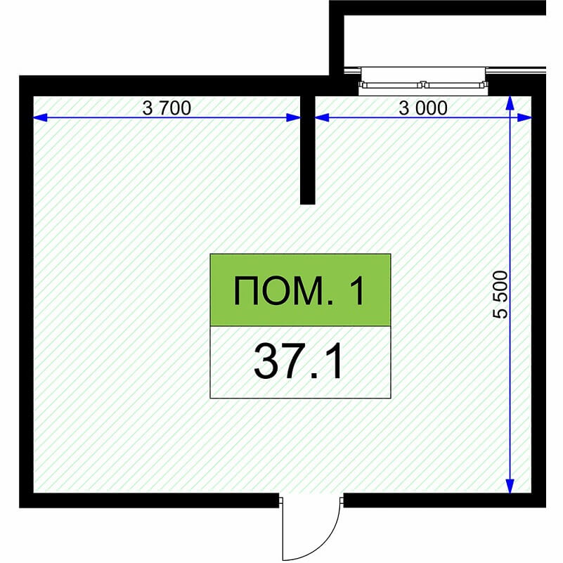 Планировка коммерческого помещения, S =37,1 м²