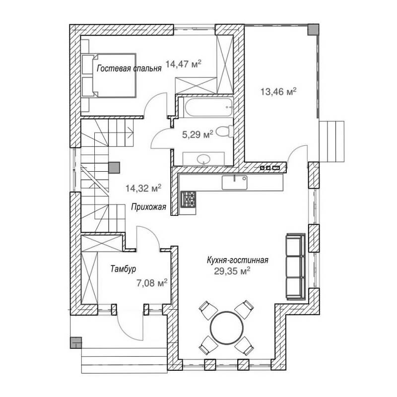 План 1 этажа дома 145 м2 на продажу на участке ИЖС 3,6 сотки