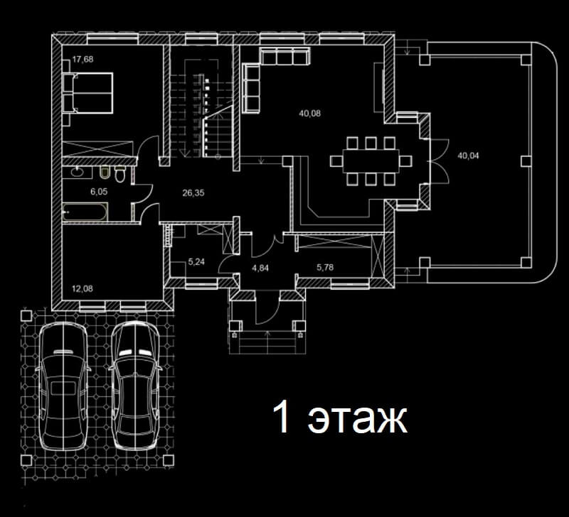 План 1 этажа дома S=230 м2 с участком 7 соток