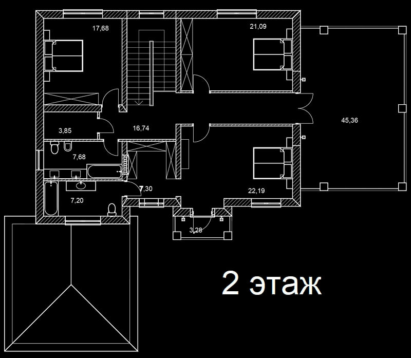 План 2 этажа дома S=230 м2 с участком 7 соток