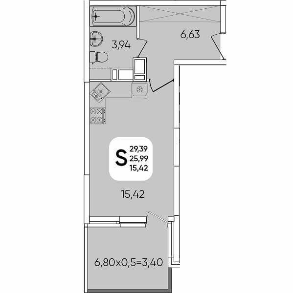  Планировка квартиры студии, S=29,39 м²