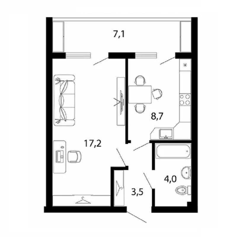 Планировка 1 комнатной квартиры 40,5 м2 под херсонский сертификат